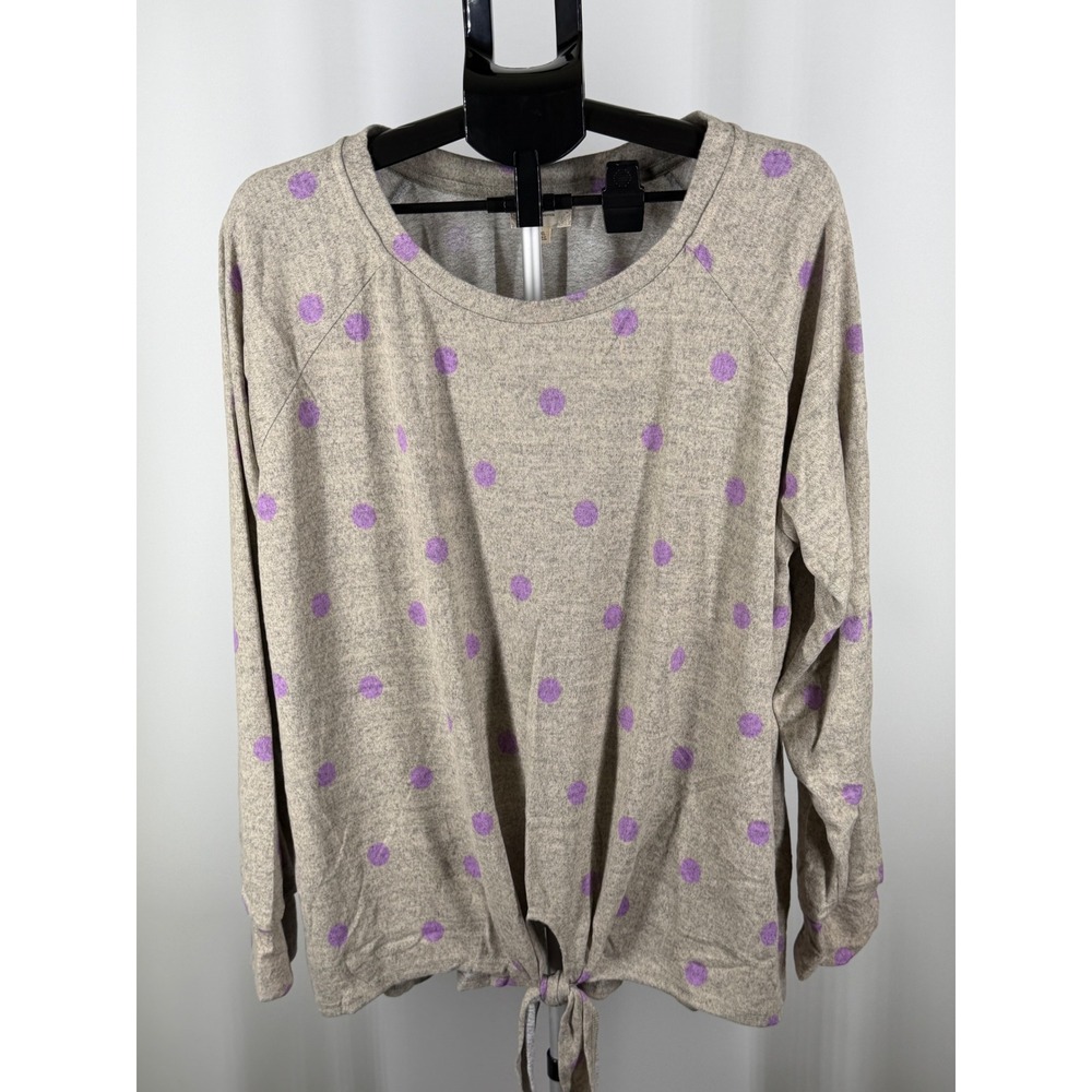 Perch by Blu Pepper Gray Purple Polka Dot Tie Front Top‎ 3XL